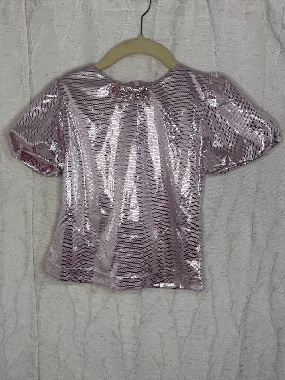 NWT Tiny Girl Pink Metallic Shimmer Puff-Sleeve Top Size 7-8